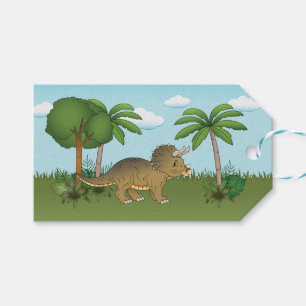 Etiquetas Para Regalos Cute Triceratops Dinosaurio Tropical Palm Tree