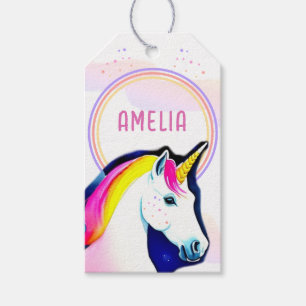 Etiquetas Para Regalos Cute Unicornio Estrellas mágicas nombre Chica cump