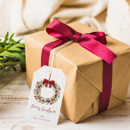 Etiquetas Para Regalos Cute Watercolor Red Berries Wreath Merry Christmas