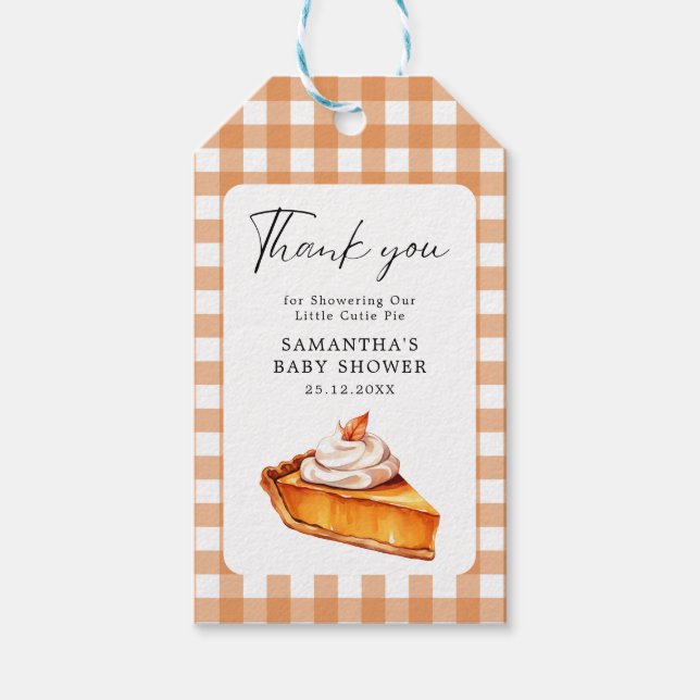 Etiquetas Para Regalos Cutie Pie Pumpkin Fall Baby Shower Gingham (Anverso)