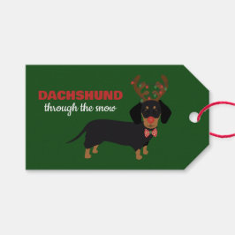 Etiquetas Para Regalos Dachshund a través de la nieve Perro de reno Doxie