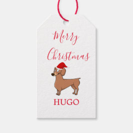 Etiquetas Para Regalos Dachshund Dog Santa hat Feliz Navidad Personal
