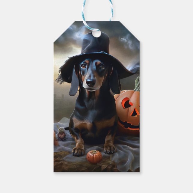 Etiquetas Para Regalos Dachshund Halloween Scary (Anverso)