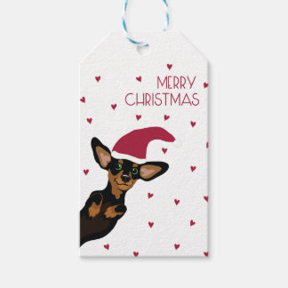 Etiquetas Para Regalos Dachshund lindo con sombrero de Santa y fondo card