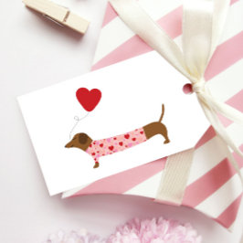 Etiquetas Para Regalos Dachshund San Valentín, Día de San Valentín Rosa y