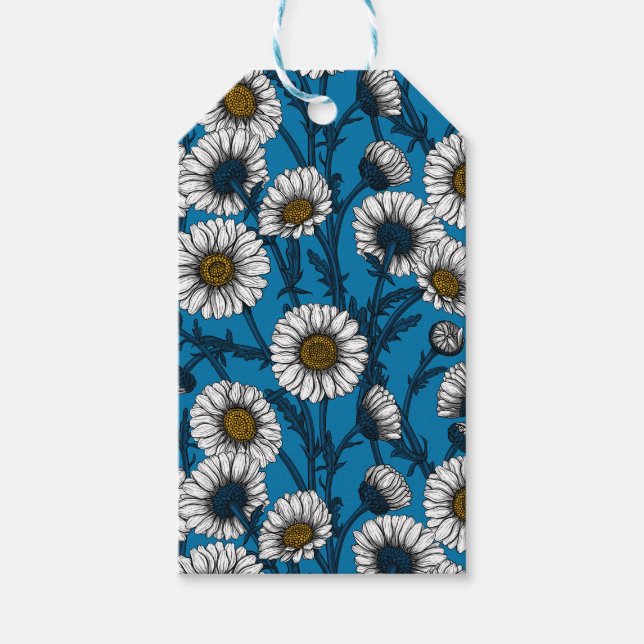 Etiquetas Para Regalos Daisies en azul (Anverso)
