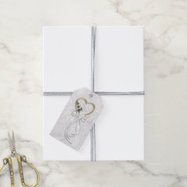 Etiquetas Para Regalos Daisy Romántica, Corazón de Oro y Cinta Blanca