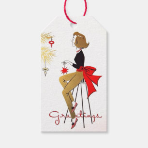 Etiquetas Para Regalos Dama Chic de los 50s Decorando Árbol
