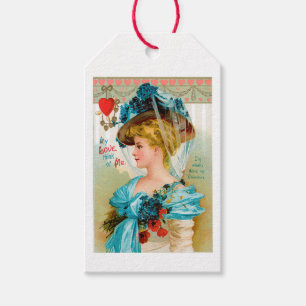 Etiquetas Para Regalos Dama Floral Azul de San Valentín Antiguo