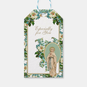 Etiquetas Para Regalos Dama religiosa de Lourdes Floral Católica