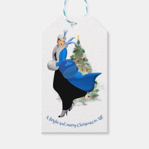 Etiquetas Para Regalos Dama Vintage en Navidades azules saluda