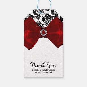Etiquetas Para Regalos Damasco negro y blanco con lazo rojo Glam Fiesta S