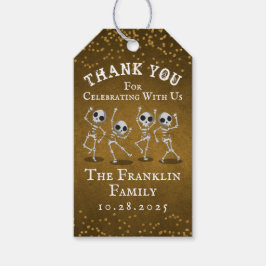 Etiquetas Para Regalos Dancing Skeleton Gold Purpurina Halloween Gracias