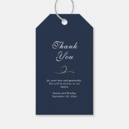 Etiquetas Para Regalos Dark Navy Blue White Script Gold Heart Gracias