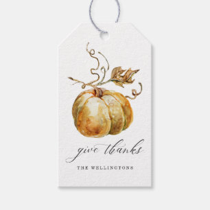 Etiquetas Para Regalos Dé las gracias por la calabaza acuarela Día de Acc