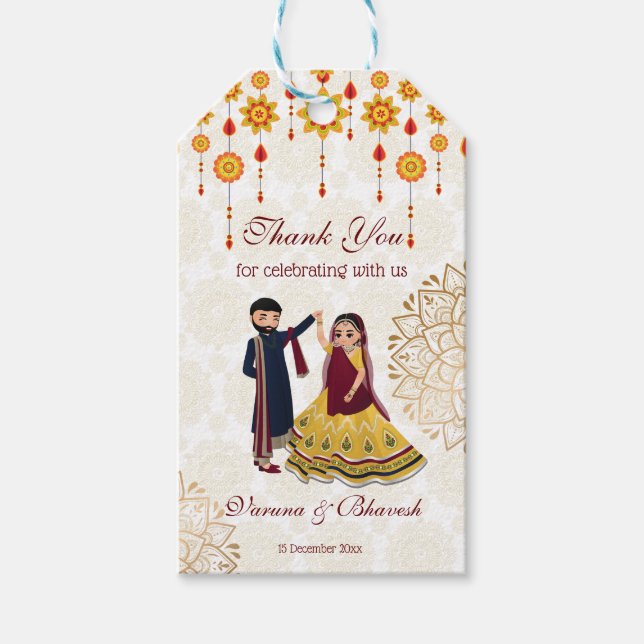 Etiquetas Para Regalos Decoración de Mandala bailando la pareja india meh (Anverso)