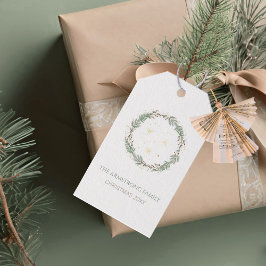 Etiquetas Para Regalos Deep Sage Wreath Gold Stars Christmas Family Name