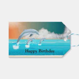 Etiquetas Para Regalos delfines saltando en el océano