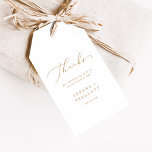 Etiquetas Para Regalos Delicada caligrafía de oro gracias a ti favor<br><div class="desc">Estas delicadas caligrafías doradas te agradecen las etiquetas de regalo favoritas son perfectas para un boda moderno. El romántico diseño minimalista presenta una encantadora y elegante tipografía de champán amarillo dorado sobre un fondo blanco con un aspecto limpio y sencillo. Personalice las etiquetas con sus nombres y la fecha. Cambie...</div>