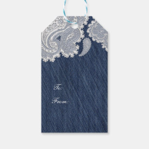 Etiquetas Para Regalos Denim Jean & Encaje Blanco Elegante Boda Nupcial