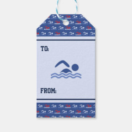 Etiquetas Para Regalos Deportes de patrón rojo azul para nadadores