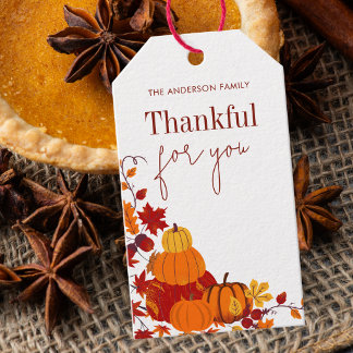 Etiquetas Para Regalos Día de Acción de Gracias Otoño Calabaza Agradecido