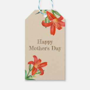 Etiquetas Para Regalos Día de la madre de la Naranja de acuarela Lily Fl