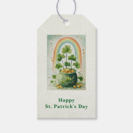 Etiquetas Para Regalos Día de San Patricio Vintage Olla de Oro y Arcoíris