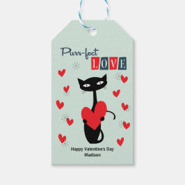 Etiquetas Para Regalos Día de San Valentín Gato Retro Mediados de Siglo