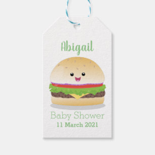 Etiquetas Para Regalos Dibujo animado de hamburguesa kawaii linda y feliz