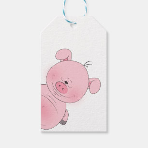 Etiquetas Para Regalos Dibujo animado rosado alegre del cerdo