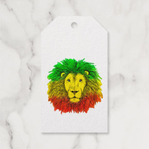 Etiquetas Para Regalos Dibujo de cabeza de león Rasta rojo amarillo verde
