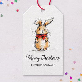Etiquetas Para Regalos Dibujo de conejo Bunny lindo Feliz Navidad