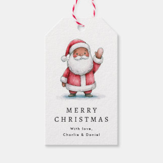 Etiquetas Para Regalos Dibujo de Santa Claus agitando la mano, Feliz Navi