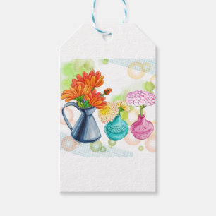 Etiquetas Para Regalos Dibujo del color de agua de 3 macetas