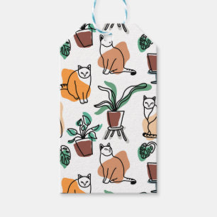 Etiquetas Para Regalos Dibujo en línea de gatos y flores