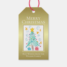 Etiquetas Para Regalos Dibujo Personalizado De Niño Feliz Navidad En Oro