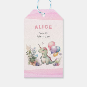 Etiquetas Para Regalos Dino Fiesta Chica acuarela Pink Birday