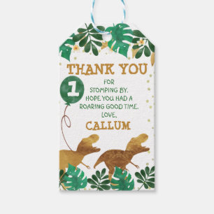 Etiquetas Para Regalos Dinosaurio de Relieve metalizado dorado Faux Verde