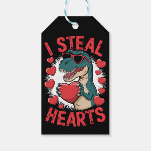 Etiquetas Para Regalos Dinosaurio del Día de San Valentín Roba Corazones 