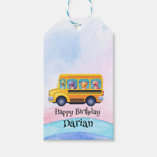 Etiquetas Para Regalos Dinosaurio divertido de vuelta a la escuela Bus Ra