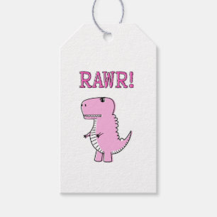 Etiquetas Para Regalos Dinosaurio T-Rex, Personalizado Rosa Cuto Y Enojad