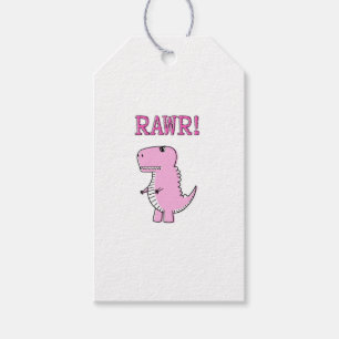 Etiquetas Para Regalos Dinosaurio T-Rex, Personalizado Rosa Cuto Y Enojad