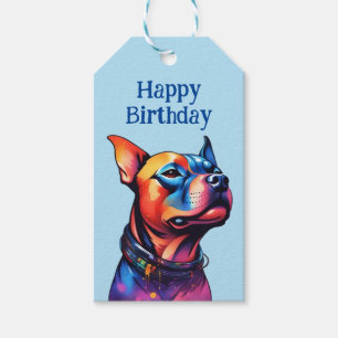 Etiquetas Para Regalos Diseño Cyberpunk de Staffy Bull Terrier Colorido,
