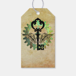 Etiquetas Para Regalos Diseño de llavero alado de vapor y rueda de cog