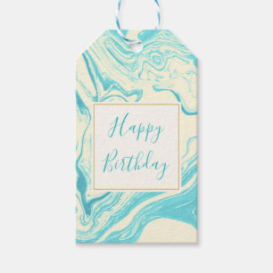 Etiquetas Para Regalos Diseño de mármol Guay en turquesa y crema cumpleañ