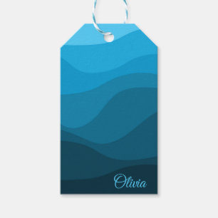 Etiquetas Para Regalos Diseño de olas de estilo retro océano ondulado azu