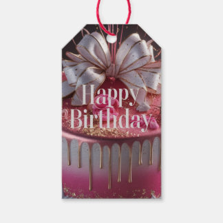 Etiquetas Para Regalos Diseño de pastel de cumpleaños rosa y dorado elega