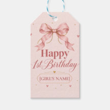 Diseño de primer cumpleaños con lazo rosa polvorie
