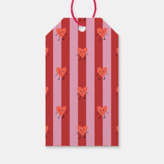 Etiquetas Para Regalos Diseño de rayas rojas y rosas con corazones pequeñ